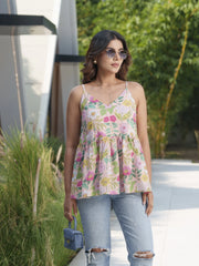 White Colour Flared Printed Empire Ethnic Dresses-MLWSHDR4332WHT
