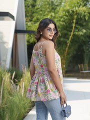 White Colour Flared Printed Empire Ethnic Dresses-MLWSHDR4332WHT