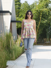 White Colour Flared Printed Empire Ethnic Dresses-MLWSHDR4332WHT