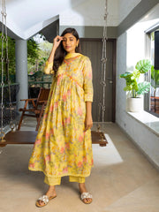 Yellow & Pink Ethnic Printed Kurta Trousers With Dupatta-MLWSHKS4277YLW