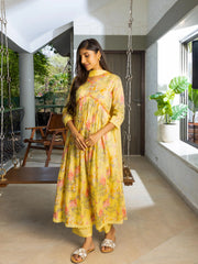 Yellow & Pink Ethnic Printed Kurta Trousers With Dupatta-MLWSHKS4277YLW