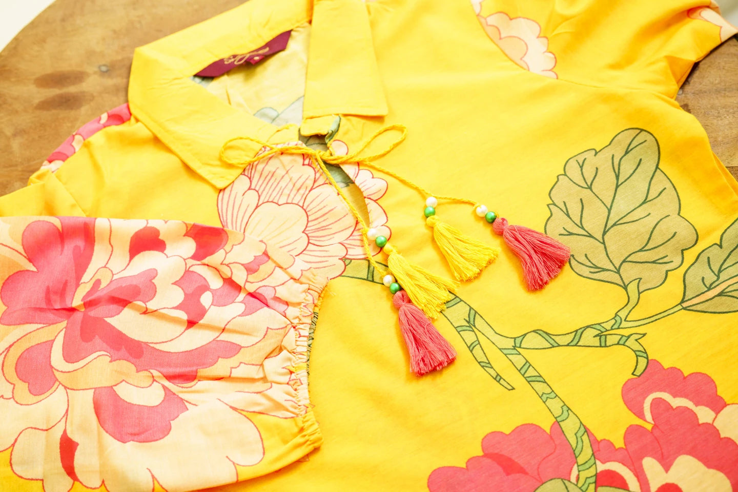 Yellow Floral Printed Straight Kurta and Trousers