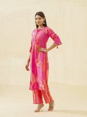 Pink Floral Printed Straight Kurta and Trousers-MLWSHKS4280PNK