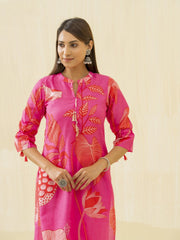 Pink Floral Printed Straight Kurta and Trousers-MLWSHKS4280PNK
