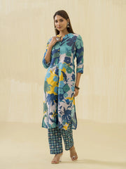 Green Floral Printed Straight Kurta and Trousers-MLWSHKS4281GRN