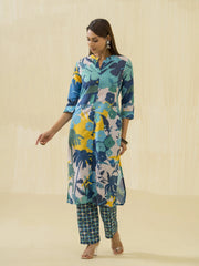 Green Floral Printed Straight Kurta and Trousers-MLWSHKS4281GRN
