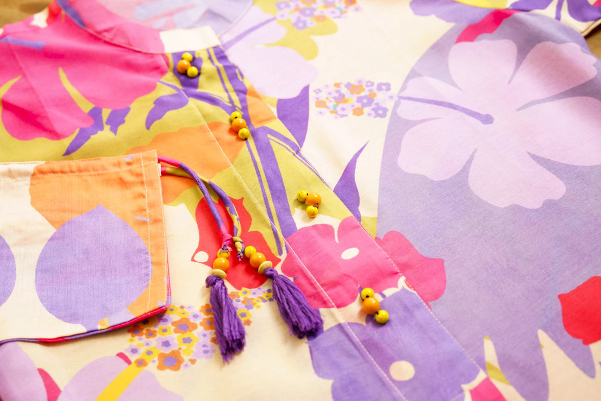 Violet Floral Printed Straight Kurta and Trousers-MLWSHKS4282VLT