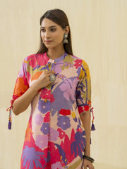 Violet Floral Printed Straight Kurta and Trousers-MLWSHKS4282VLT