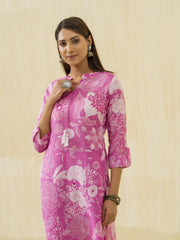 Rose Floral Printed Straight Kurta and Trousers-MLWSHKS4283PNK