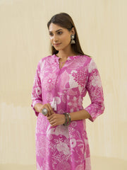 Rose Floral Printed Straight Kurta and Trousers-MLWSHKS4283PNK
