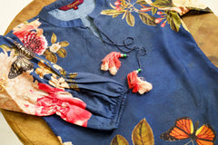 Navy Blue Floral Printed Straight Kurta and Trousers-MLWSHKS4284MBL