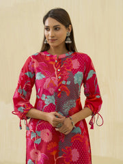 Red Floral Printed Straight Kurta and Palazzos-MLWSHKS4285RED