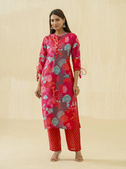 Red Floral Printed Straight Kurta and Palazzos-MLWSHKS4285RED