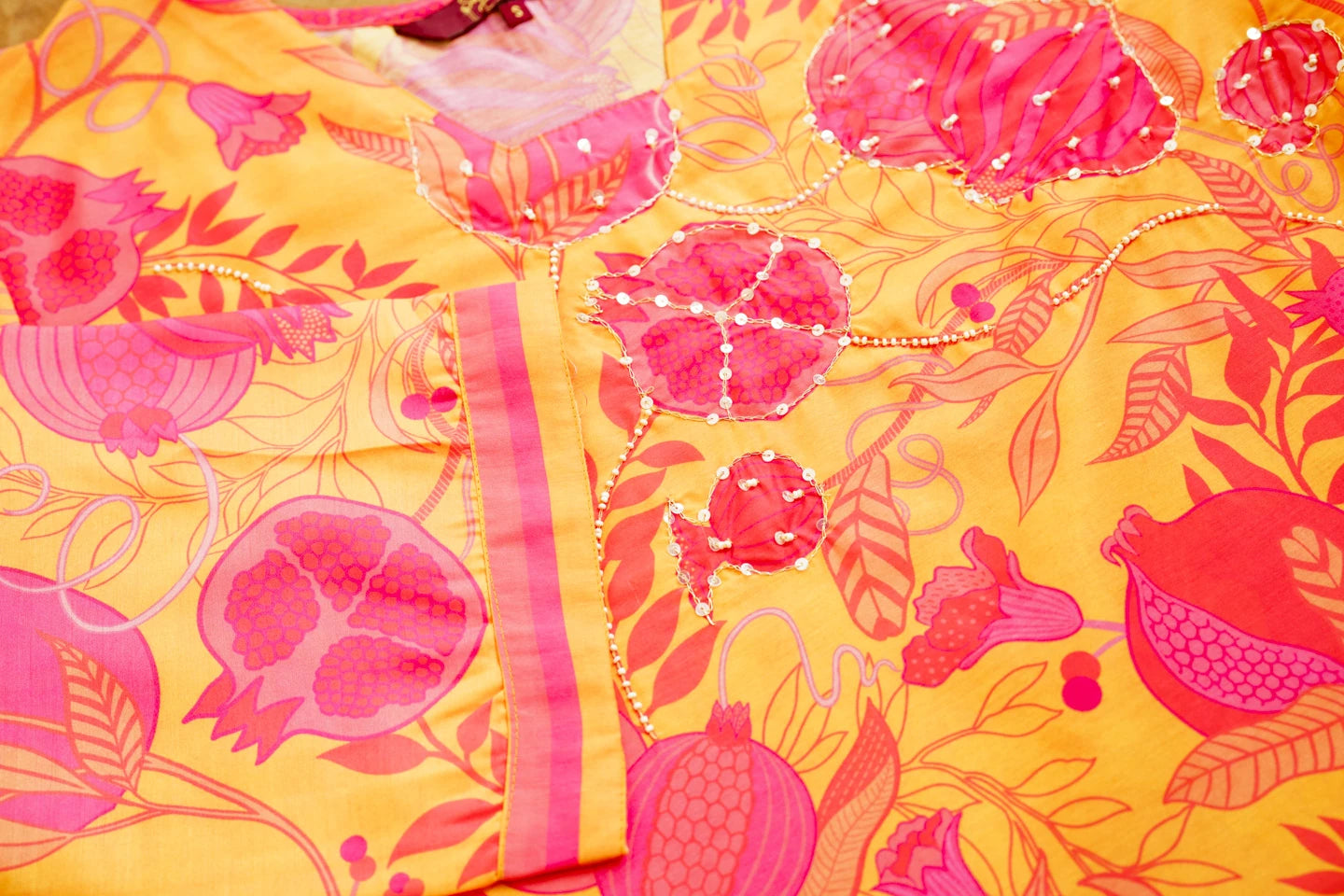 Yellow Floral Printed Straight Kurta and Trousers