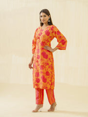 Yellow Floral Printed Straight Kurta and Trousers-MLWSHKS4286YLW