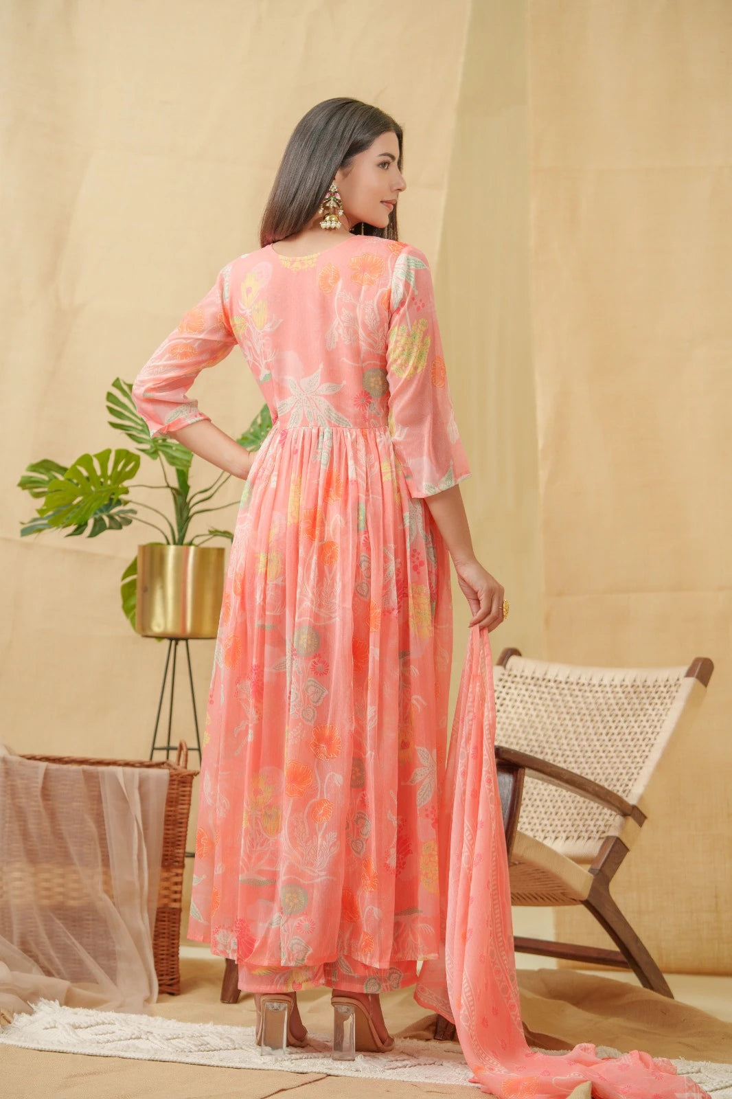 Orange Angrakha A-Line Kurta and Palazzos With Dupatta