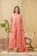 Orange Angrakha A-Line Kurta and Palazzos With Dupatta-MLWSHKS4289ORG