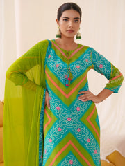 Women Ethnic Motifs Embroidered Kurta With Trousers & Dupatta-MLWSHKS4290GRN