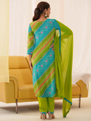 Women Ethnic Motifs Embroidered Kurta With Trousers & Dupatta-MLWSHKS4290GRN