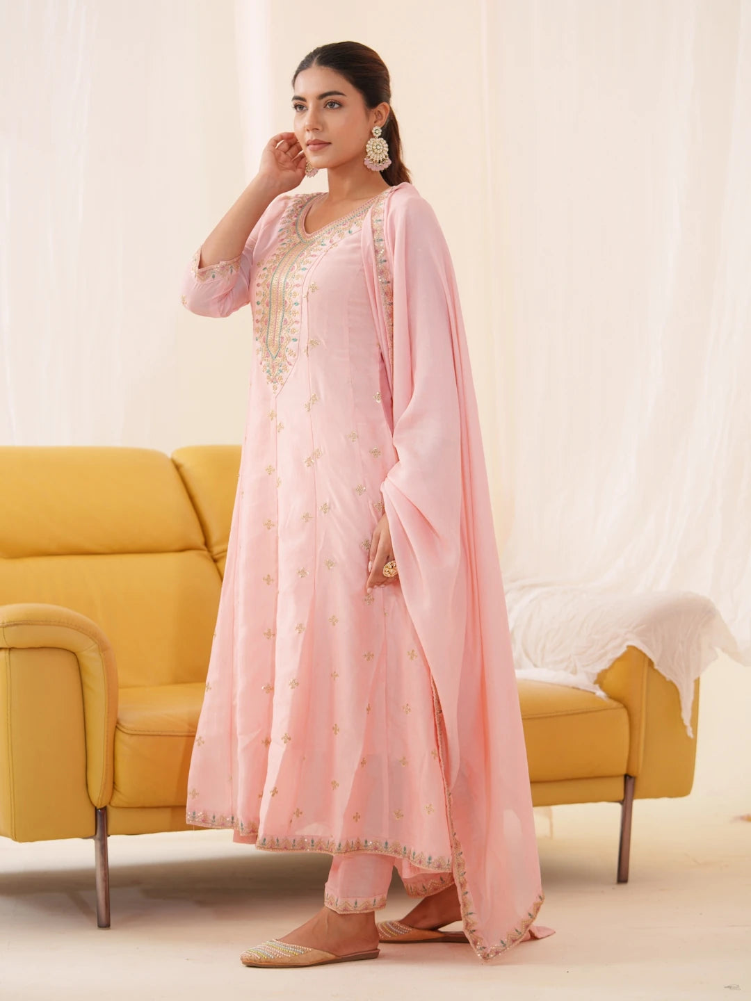 Women Ethnic Motifs Embroidered Kurta With Trousers & Dupatta