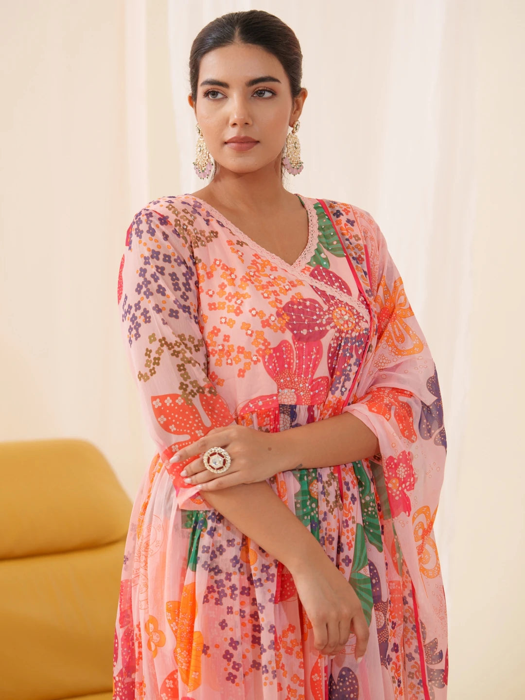 Women Ethnic Motifs Embroidered Kurta With Trousers & Dupatta