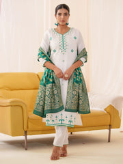 Women Ethnic Motifs Embroidered Kurta With Trousers & Dupatta-MLWSHKS4296GRN