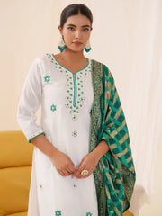 Women Ethnic Motifs Embroidered Kurta With Trousers & Dupatta-MLWSHKS4296GRN