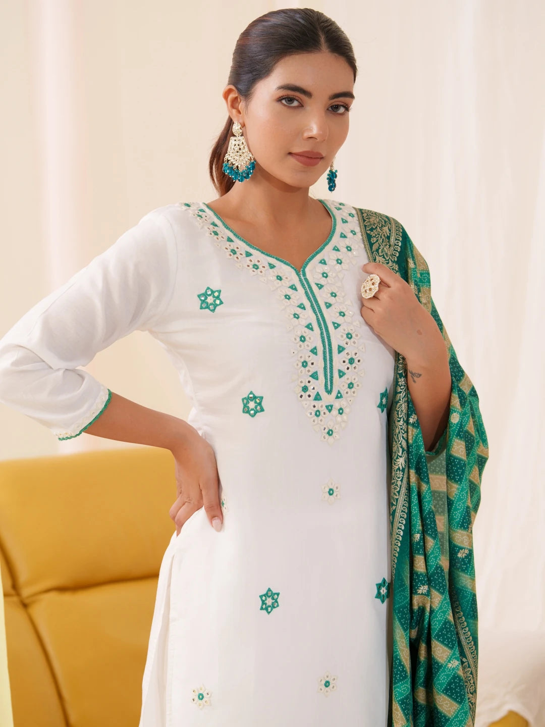 Women Ethnic Motifs Embroidered Kurta With Trousers & Dupatta