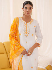 Women Ethnic Motifs Embroidered Kurta With Trousers & Dupatta-MLWSHKS4297YLW
