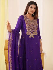 Women Ethnic Motifs Embroidered Kurta With Trousers & Dupatta-MLWSHKS4298PUP