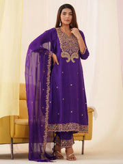 Women Ethnic Motifs Embroidered Kurta With Trousers & Dupatta-MLWSHKS4298PUP