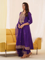 Women Ethnic Motifs Embroidered Kurta With Trousers & Dupatta-MLWSHKS4298PUP