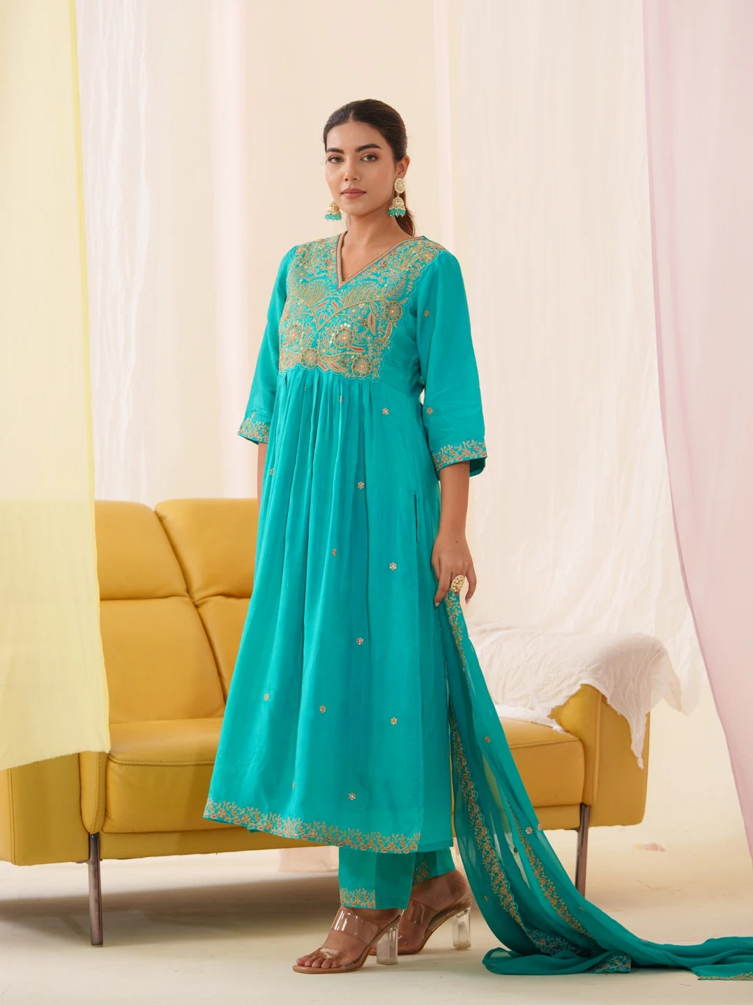 Women Ethnic Motifs Embroidered Kurta With Trousers & Dupatta