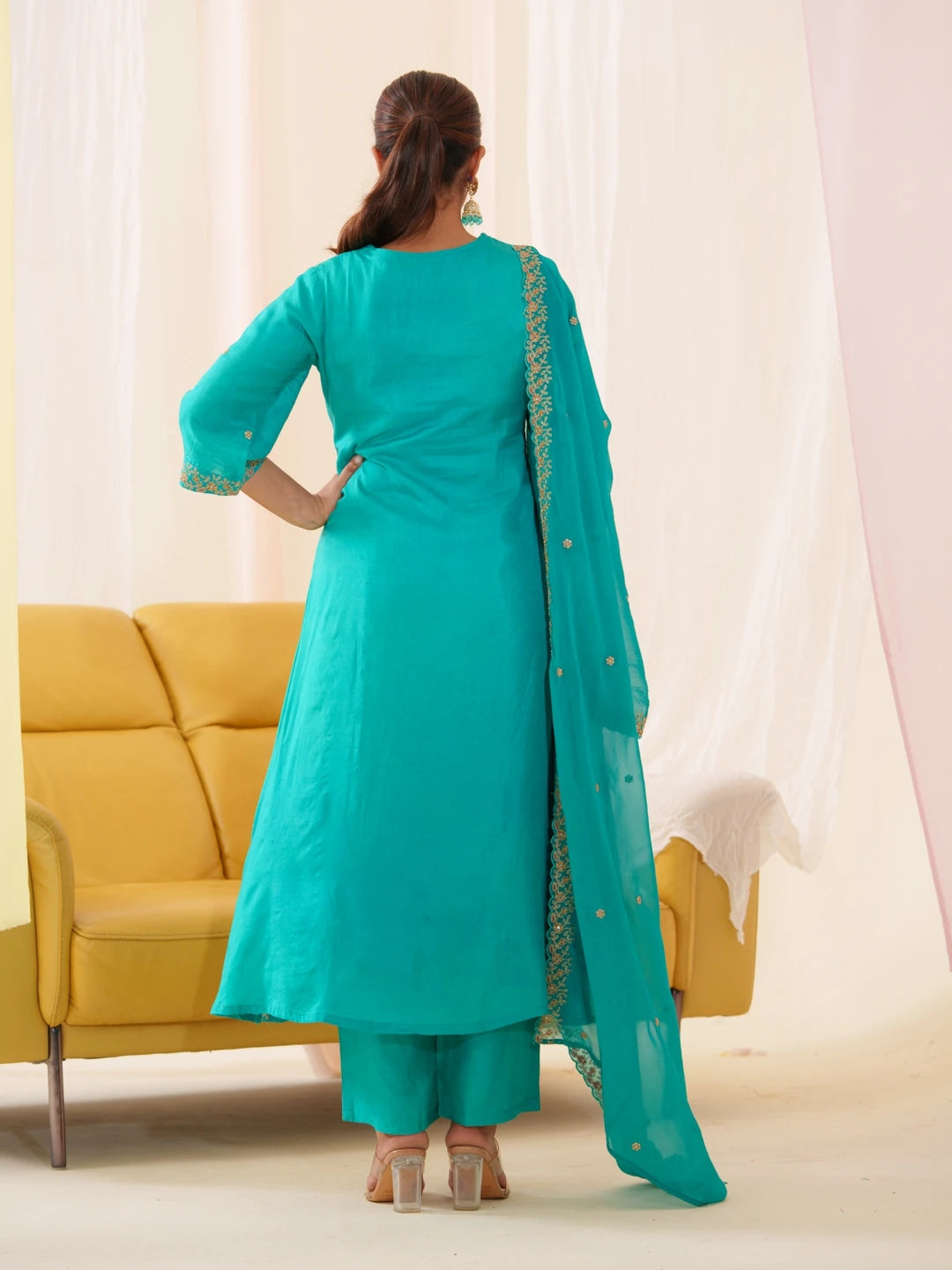 Women Ethnic Motifs Embroidered Kurta With Trousers & Dupatta