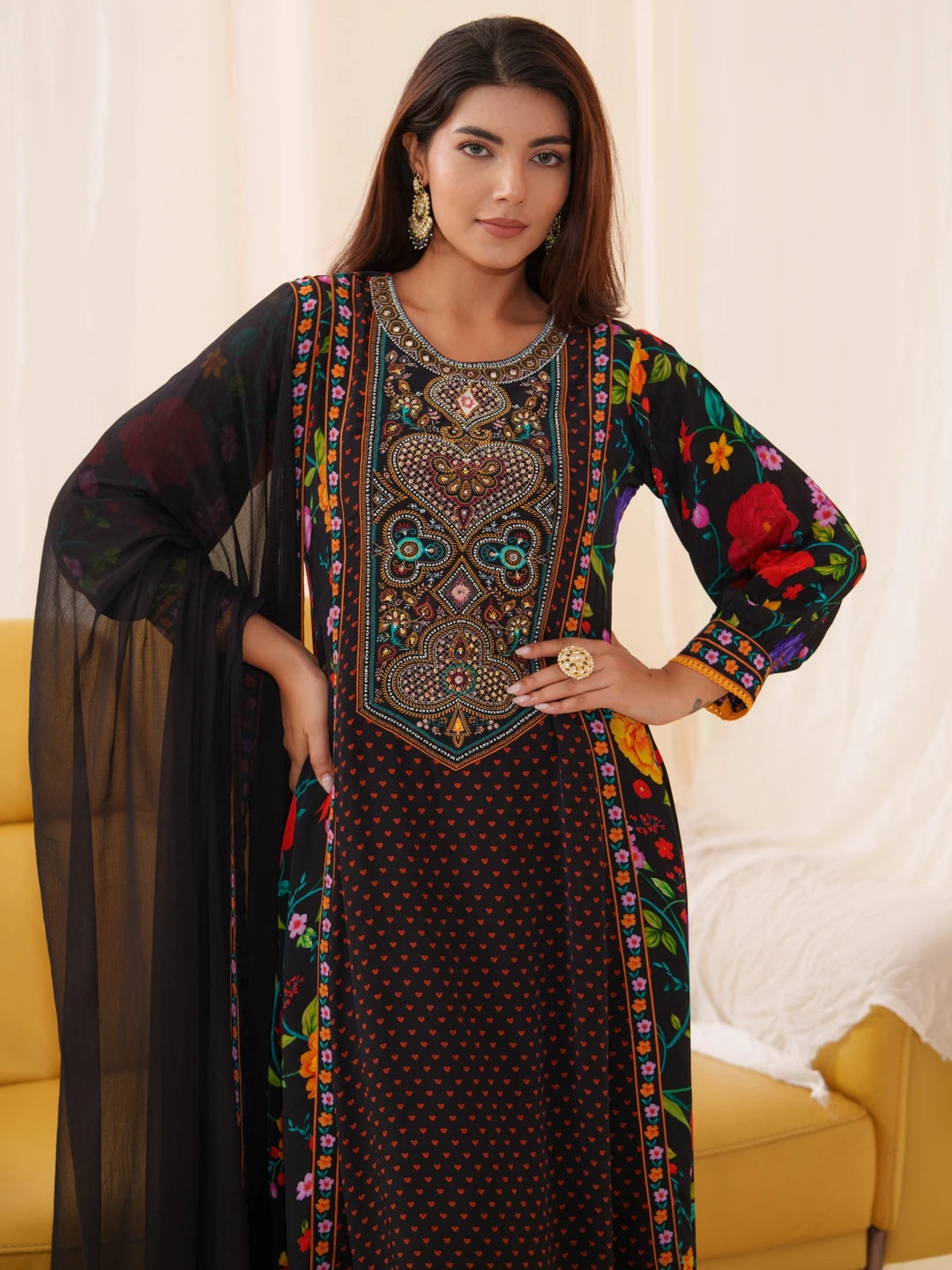Women Ethnic Motifs Embroidered Kurta With Trousers & Dupatta