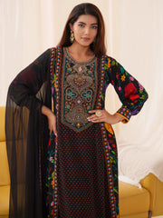 Women Ethnic Motifs Embroidered Kurta With Trousers & Dupatta-MLWSHKS4300BLK