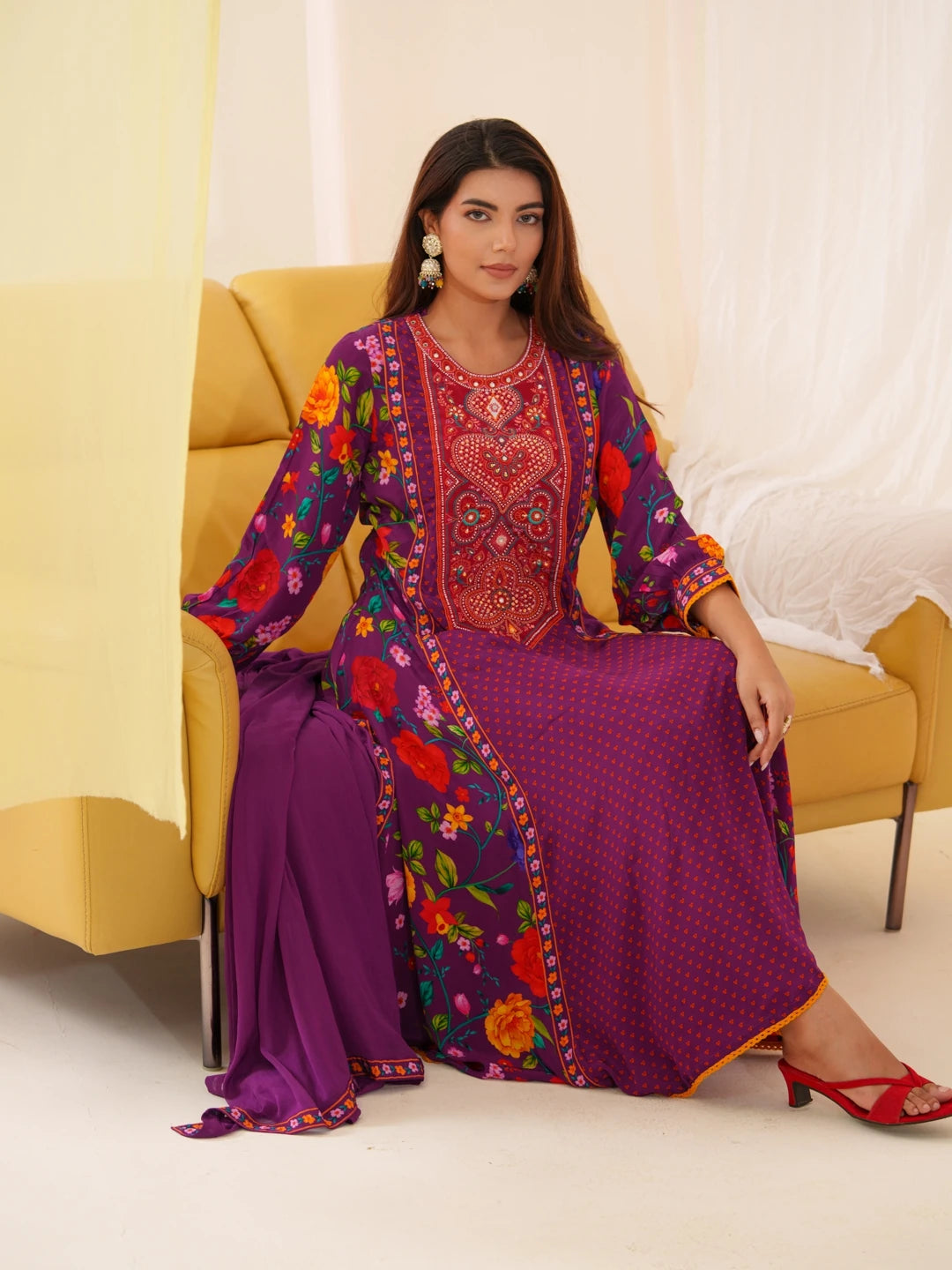Women Ethnic Motifs Embroidered Kurta With Trousers & Dupatta