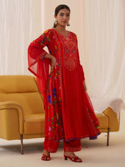 Women Ethnic Motifs Embroidered Kurta With Trousers & Dupatta-MLWSHKS4302RED