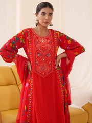 Women Ethnic Motifs Embroidered Kurta With Trousers & Dupatta-MLWSHKS4302RED