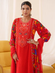 Women Ethnic Motifs Embroidered Kurta With Trousers & Dupatta-MLWSHKS4302RED