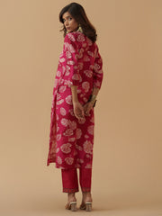 Pink Chanderi Cotton Floral Printed Kurta With Trouser For Women-MLWSHKS4309PNK