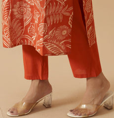 Orange Chanderi Cotton Floral Printed Kurta With Trouser For Women-MLWSHKS4310ORG