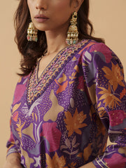 Purple Chanderi Cotton Floral Printed Kurta With Trouser For Women-MLWSHKS4312PUP
