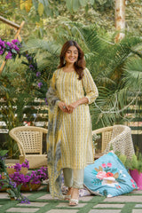 Yellow Colour Muslin Cotton Fabric Top Bottom And Dupatta Set-MLWSHKS4339YLW