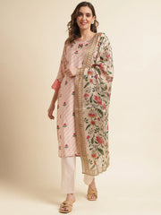 Peach Colour Muslin Cotton Fabric Top Bottom And Dupatta Set-MLWSHKS4340PCH