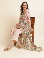 Peach Colour Muslin Cotton Fabric Top Bottom And Dupatta Set-MLWSHKS4340PCH