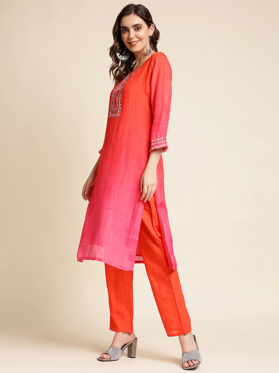 Modal Fabric Red Colour Top Bottom Dupatta Set 