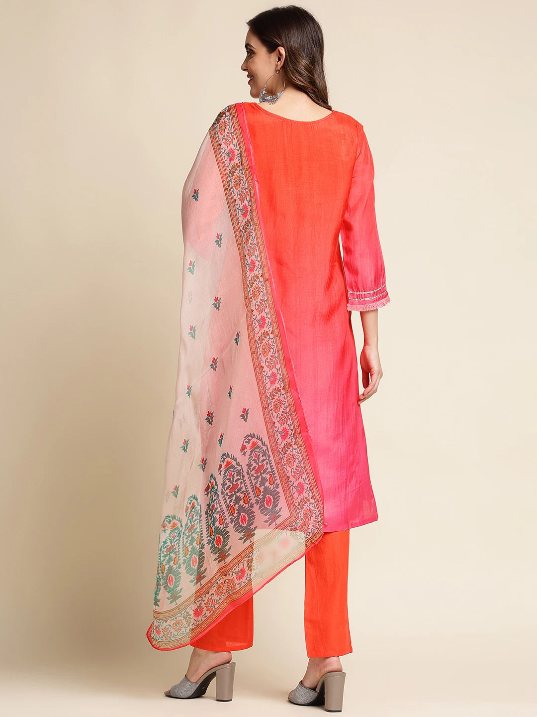 Modal Fabric Red Colour Top Bottom Dupatta Set 