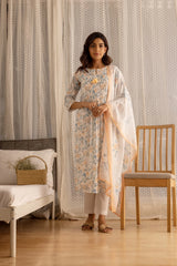 Linen Cotton White Colour Top Bottom Dupatta Set-MLWSHKS4342WHT