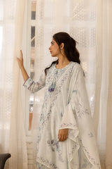 Linen Cotton White Colour Top Bottom Dupatta Set-MLWSHKS4344WHT